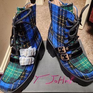 BETSEY JOHNSON Cotton Platform Plaid Booties